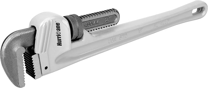 HURRICANE 18-Inch Aluminum Pipe Wrench | Heavy Duty, Adjustable Plumbing Wrench, Straight Handle, 40% Lighter Weight
