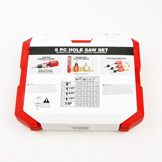 Diablo 9-Piece Kit Bi-Metal Hole Saw Set, Fast Cut Performance - 5 Saw Sizes for Wood, Plastic, Metal, Includes Snap-Lock Plus Mandrel & Adapter Nuts - DHS09SGP