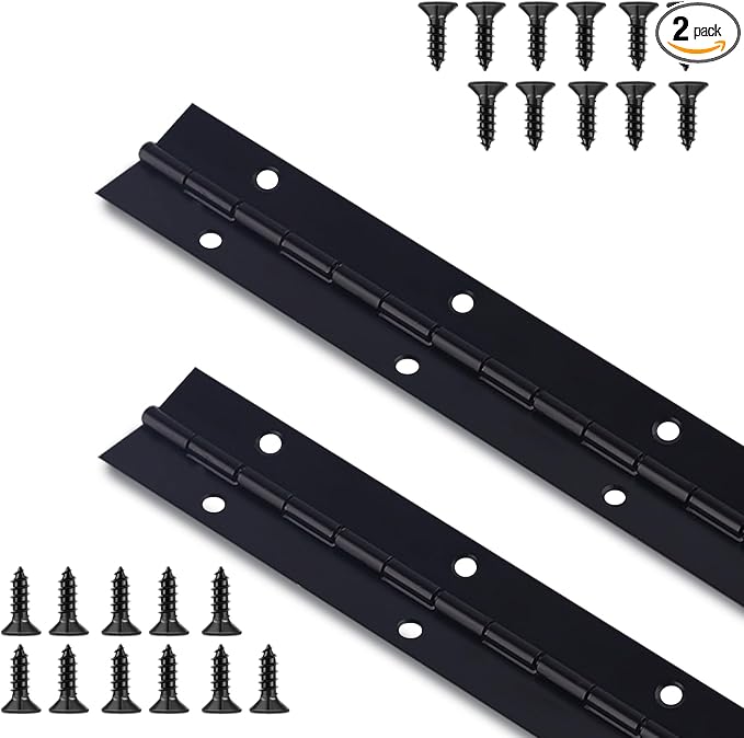 2PCS Heavy Duty Piano Hinge 30 Inch x 1.2 Inch Open Width Stainless Steel Black Continuous Hinge for Cabinet, Door, DIY Wood Boxes, 0.047" Leaf Thickness