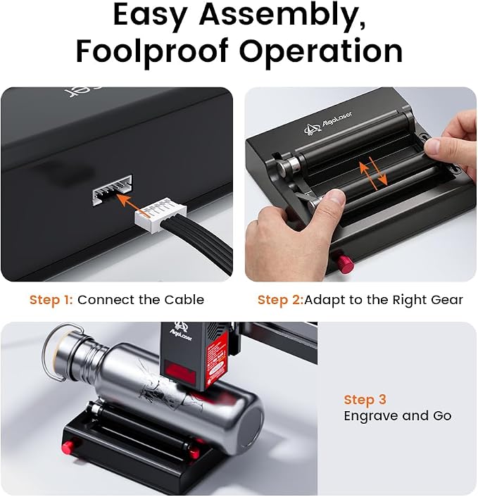 AlgoLaser Rotary Roller Attachment for Laser Engraver, 360° Dual-Support Rotary Roller for Cylindrical Objects, Tumblers, Bottles, 2-150mm Adjustable, Compatible with Pixi & Most Laser Engravers
