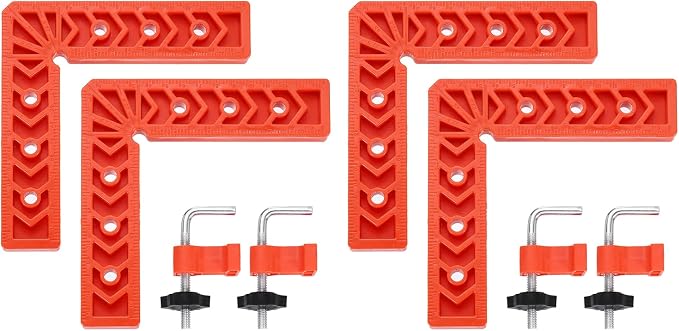 HARFINGTON 4Pcs Corner Clamp 90 Degree 6" Right Angle Clamp Set for Woodworking, ABS Plastic Positioning Square Tool for Picture Frame Box Cabinets Drawers, Orange