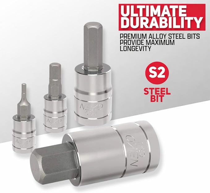 Neiko 10075A SAE Hex Bit Socket Set | 13-Piece Set | S2 Steel