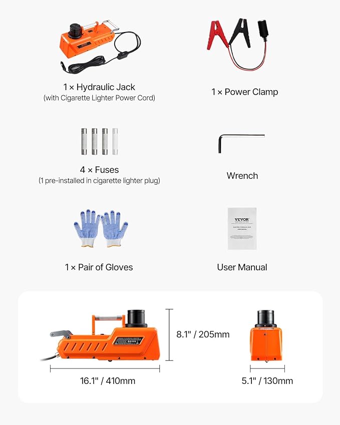 VEVOR Electric Car Jack, 15 Ton Hydraulic Jack Lift, Hydraulic Lifting Range 7.9-20.5 inch Portable Jack kit for Sedan, SUV, Truck