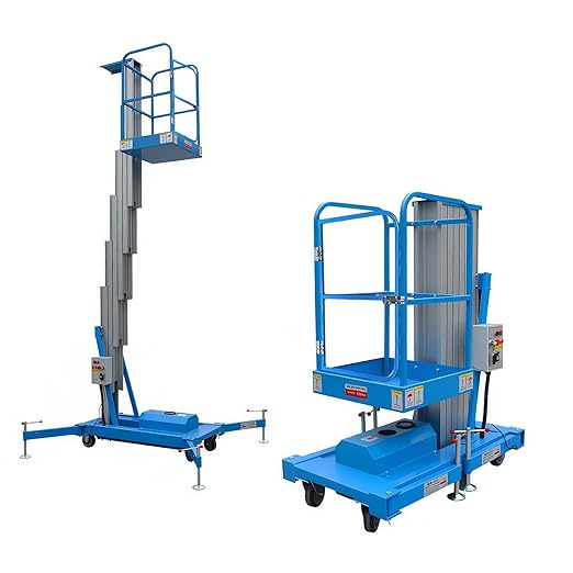 Electric Hydraulic Man Lift Aluminum Alloy Mobile Scaffolding Platform, 13.2ft Max Lifting Height, 275lbs/125kg Rated Load for Warehouse, Construction & Maintenance (Single Support, 13.2FT/4m)