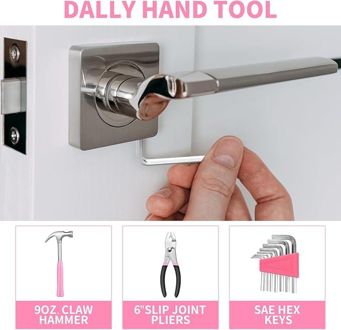 HANGYING 39 Piece Pink Tool Set for Women, All Purpose Household Hand Tool Kit with Plastic Storage Box, Small Tool kit for Home Garage Office College Dorm