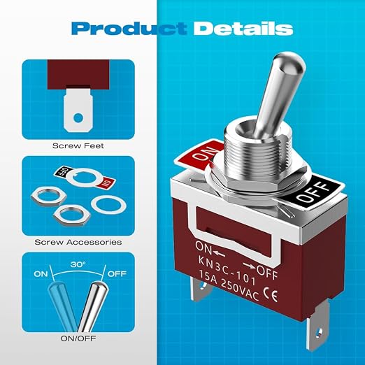 Marine Toggle Switch, Malictele SPST 2Pin Waterproof ON/Off Toggle Switch12V DC 30A 125VAC 20A Heavy Duty Marine Switch for Automotive Car Boat- 4PCS