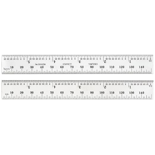 Starrett Spring Tempered Steel Rule with Satin Chrome Finish, Quick Reading, Millimeter and Inch Graduation - 19-1/2" Length, 36 Graduation Type, 1.2mm Thickness - C636-500
