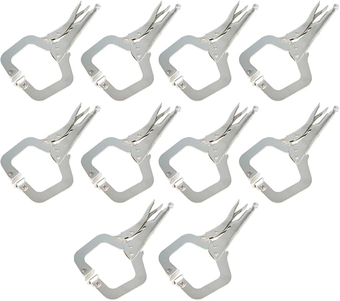 10Pcs 11 Inch Locking C Clamps with Swivel Pads Locking Alloy Steel C Clamps Set Heavy Duty C-Type Locking Plier Table and Tool Vise Grip.