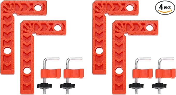 HARFINGTON 4Pcs Corner Clamp 90 Degree 3" Right Angle Clamp Set for Woodworking, ABS Plastic Positioning Square Tool for Picture Frame Box Cabinets Drawers, Orange