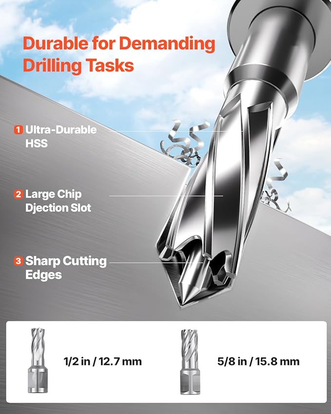 VEVOR Magnetic Drill, 1200W Motor 1.6 in Boring Diameter, 2810 lbf Electric Mag Drill Press, with 2 Coring Bits, Variable Speed, Drilling Machine for Metal Surface, Home Improvement Industry, Yellow