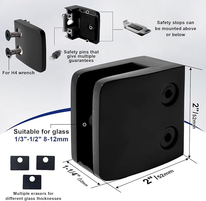 40-Pack Square Glass Clamps, 304 SS, Black (LIUCHONGYANG99)