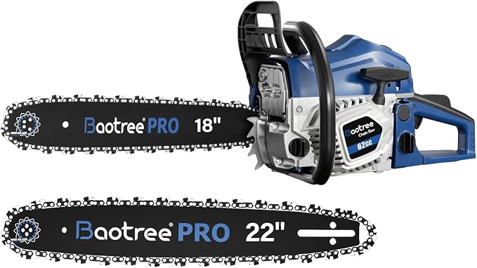 62cc 18 & 22 Inch Gas Chainsaw for Tree Cutting, Firewood, Logging | 2-Cycle Engine & Anti-Vibration System, Quick Start Technology