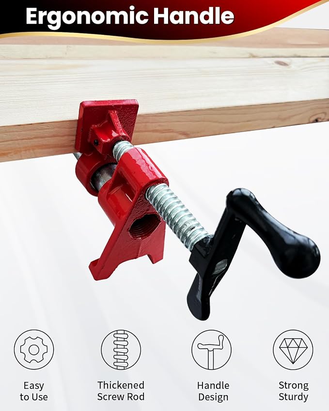 Pipe Clamps 3/4 inch 6 Pack Pipe Clamp with Unique Foot Ideal for Carpentry, Home Improvement, and DIY Projects Wood Gluing Clamps (Red, 3/4 IN)
