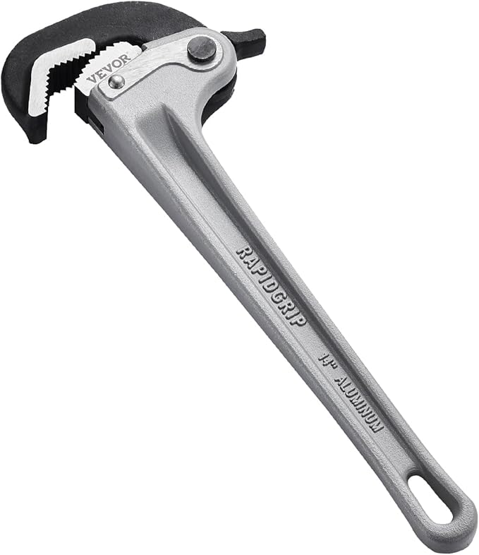 VEVOR Pipe Wrench, 14" Aluminum Straight Pipe Wrench, Automatic Jaw Adjustment, Adjustable Plumbing Wrench, Easy to Carry, Ergonomic Handle, Hangable Design, for Water Pipes, Automotive Repairs