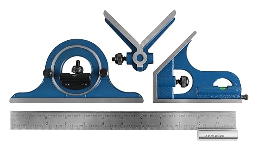 Accusize Industrial Tools 12'' 4 Combination Square Ruler Set Protractor Satin, 4-R Graduation, 0000-8101, 5 Sets | 5 Sets, 4 Pc/Set, 4R Graduation: 8ths, 16ths, 32nds, 64ths, Satin Chrome Blade, 0000-8101x5