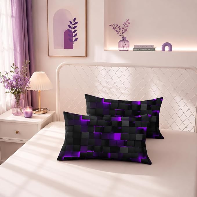 Geometric Violet Black Comforter Set,Light Honeycomb 3 Piece Bedding Set King Size for Teen Boys,Modern Bedding Quilt Set Geometry Decor,Microfiber Lightweight 1 Comforter 2 Pillowcases All Season