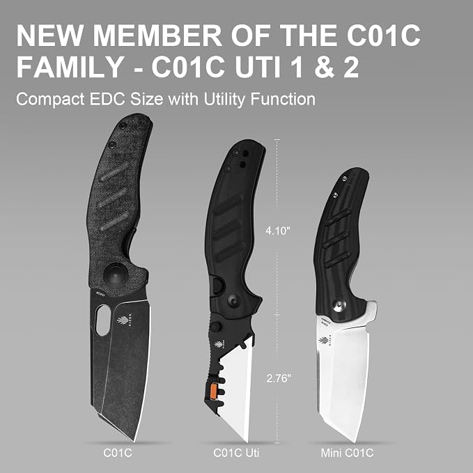Kizer C01C Uti 2 (Tool-Free Version) Utility Knife, Button Liner Lock Box Cutter Pocket Knife with 5PCS Razor Blades, Thumb Stud Folding Knives with Black G10 Handle for Men Women V3488.29JNA3