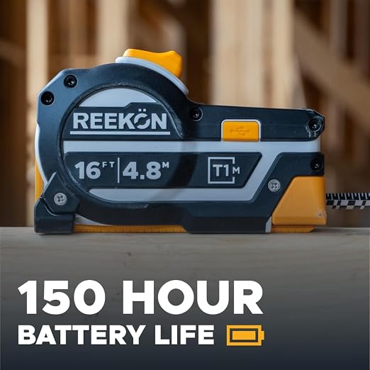 REEKON T1M Utility Digital Tape Measure 16 ft (English) – Bluetooth Smart Measuring Tool, 1/32” Accuracy, Saves 1000+ Measurements, LCD Display, 150 Hour+ Battery Life & Rechargeable