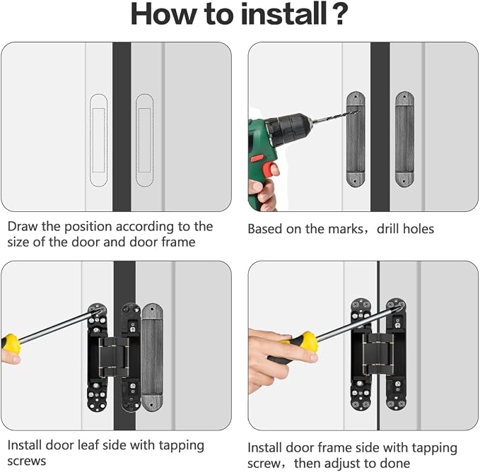 Onedaful 2 Kits 6 inch Stainless Steel Hidden Door Hinges Invisible Hinges for Door, 180 Degree Swing Concealed Hinges, 3 Way Adjustable & Heavy Duty for Secret Door (Load-Bearing Up to 170lbs)