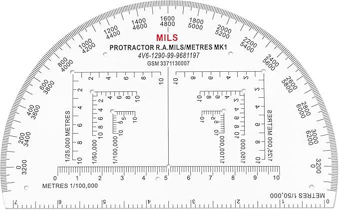 CYA Military Map Protractor for Land Navigation, Military Style UTM/MGRS Coordinate Scale, 6" RA