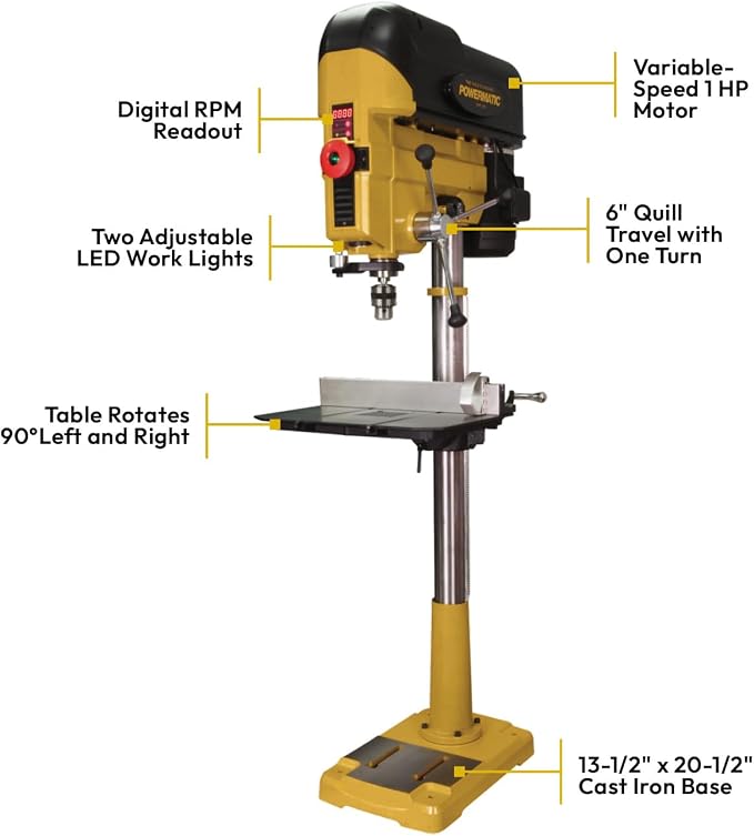 Powermatic 18-Inch Floor Drill Press, Variable Speed, 1 HP, 115/230V 1Ph (Model PM2800B)