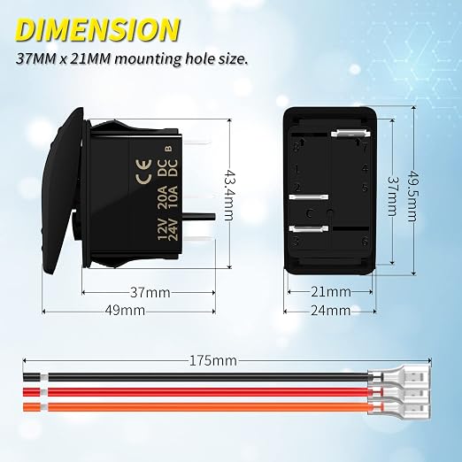 Joinfworld Marine Rocker Switch 12V 24V Lighted Rocker Switch 12 Volt 20A Blue LED 3 Pin SPST ON/Off Waterproof for Boat UTV RZR ATV Car Automotive -2Pcs