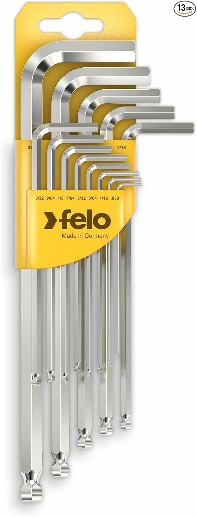 Felo Ball End SAE Hex L-Key Set, 0.05" - 3/8", 13 Pieces