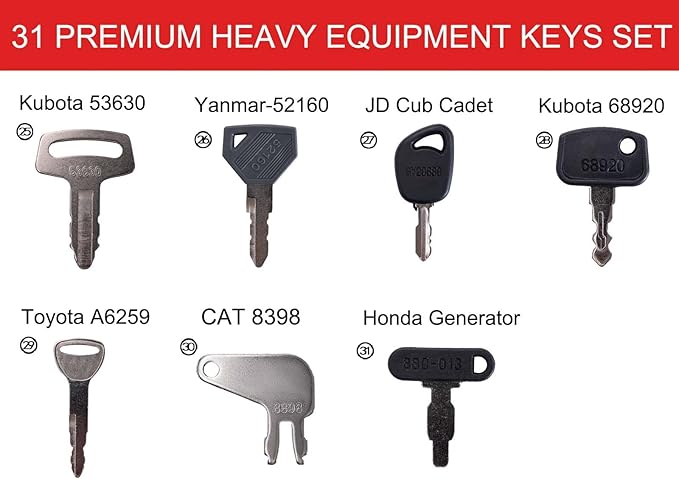 31-Piece Heavy Equipment Key Set: Universal Master Keys Compatible with CAT, John Deere, Komatsu, Kubota, JCB & 10+ Brands – Durable Ignition Keys Compatible with Construction Operators