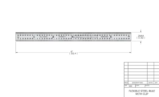 Starrett Full Flexible Steel Rule with Satin Chrome Finish, Quick Reading, and Inch Graduation - 10 Graduation, 6" Length, 1/64" Thickness - C310K-6
