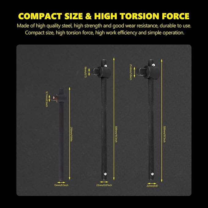 Walfront Sliding Wrench Breaker Bar T Handle Socket Wrench Heavy Duty Steel Ergonomic Design 3/4 Inch 1777g