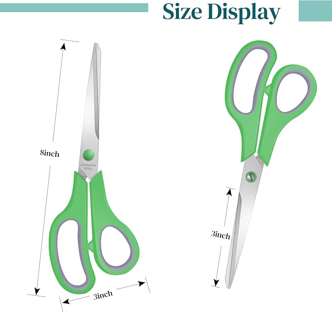 6 Packs Sewing Craft Scissors Bulk,8" Multipurpose Heavy Duty Sharp Scissors,Stainless Steel Shears for Home Office Student Supplies,Green