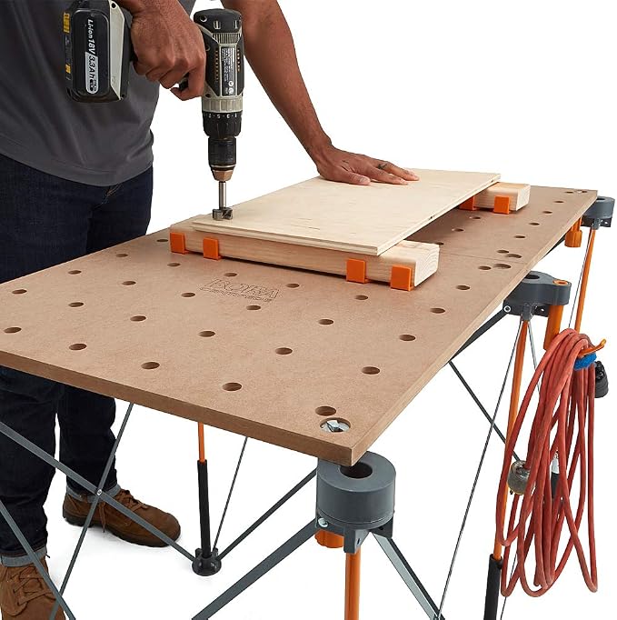 Bora Centipede Workbench Table Top For Bora Centipede Work Stand Saw Horses - 24" x 48" - Includes Wood Top with 3/4" Dog Holes + 6 Quick-Twist Lock Handles for Portable, Temporary Work Bench, CK22T