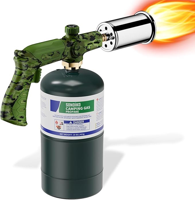 Sondiko Powerful Propane Torch L8010, Sous Vide, Campfire Starter, Adjustable Gas Welding Kit for Searing Steak, BBQ, Gas Welding(Camouflage) Propane Tank Not Included