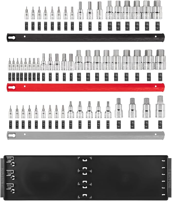 TEKTON Hex and Torx Bit Socket Set, 57-Piece | SHB99200 | 1/4, 3/8, 1/2 Inch Drive, (5/64 - 3/4 in., 2 - 19 mm, T6 - T80), Socket Rail