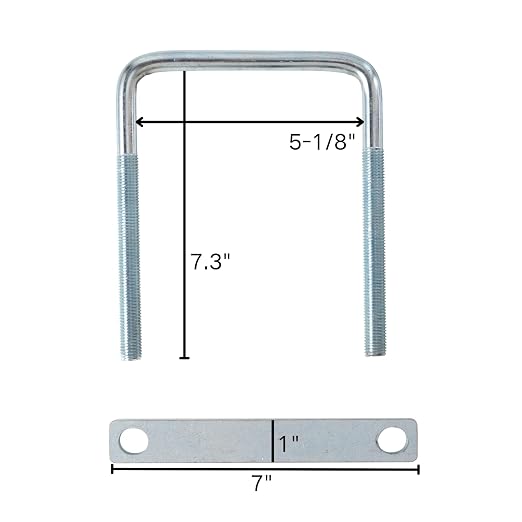 4 Pack Square U-Bolt for Trailer- Fits 5 Inch Wide Leaf Springs, Galvanized Steel Clamp Set, Secure Fit for Truck, Boat and Trailers