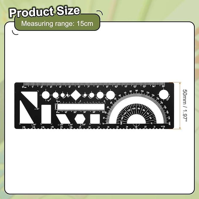 HARFINGTON Multifunctional Geometric Rulers 15cm Metric and SAE Aluminum Straight Edge Protractor Angle Math Measuring Ruler Geometric Drawings Templates for Drawing Drafting, Black