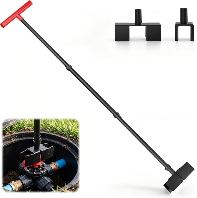 Ball Valve Wrench and Water Valve Key, Adjustable Handle from 16.3- 43.3in | 3Pcs Replaceable Wrench Fit For Ball Valve Water Meters, Check Backflow Preventer, Fire Protection Riser or Irrigation System
