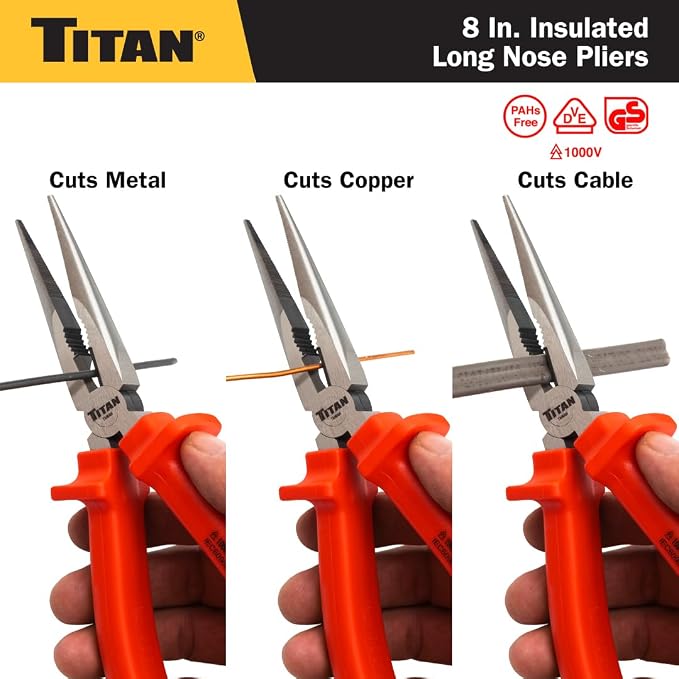 Titan 73338 8-Inch VDE Insulated Long Nose Pliers