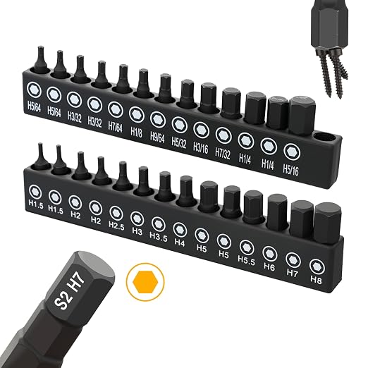 GRENPRO 27Pcs Hex Head Allen Wrench Drill Bit Set, 1/4" Hex Shank Quick-Change Magnetic Bits, Screwdriver Bit Set, Allen Wrenches Sets, Allen Socket Set, 1" Metric&SAE Magnetic Allen Key Drill Bits