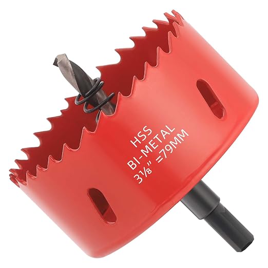 3-1/8 inch Bi-Metal Hole Saw Drill Bit - Ideal for Circular Cuts in Wood, Plastic, and Sheet Metal - 1-3/16" Cutting Depth - Includes Arbor and Pilot Bit