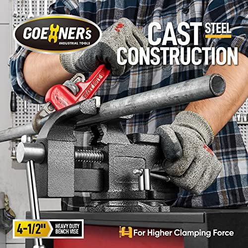 Bench Vise 4-1/2", Vice for Workbench with Heavy Duty Forged Steel Construction, Built-in Pipe Jaw, Swivel Base Table Vise for Woodworking, Home Workshop Use and DIY Jobs