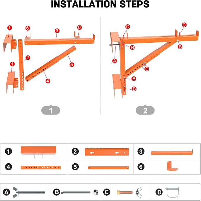 New Upgraded Adjustable Ladder Jacks 2 Pack for Scaffolding Platform, Two-Rung Short Body Extension Ladder Jack Scaffold Bracket, Orange Ladder Platform Accessories Ladder Jack Part for Working Stage