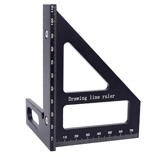 3D Multi-Angle Measuring Tool,45/90 Degree Aluminum Alloy Woodworking Square Protractor, Drawing Line Ruler, Miter Triangle Ruler Layout Measuring Tool for Woodworking (Metric-Black)