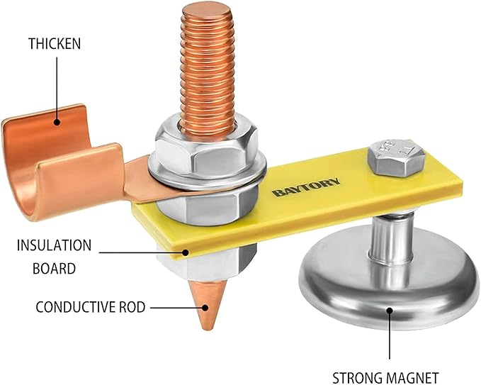BAYTORY Upgrade Magnetic Welding Support Ground Clamp Tools, 2-Piece Single Welding Magnet Head, Strong Magnetism Large Suction, Copper Tail Welder Accessories Stability Clamps