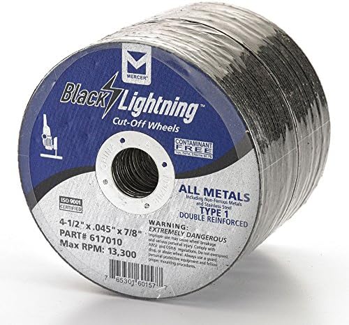 Mercer Industries 617010 Type 1 Double Reinforced Cut-Off Wheel, All Metals Cutting, including SS, 50 Pack, 4-1/2" x .045" x 7/8"
