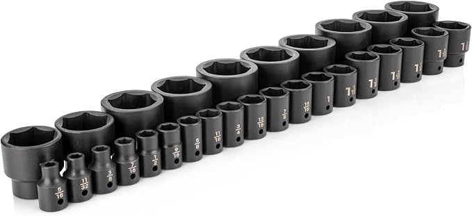 TEKTON 1/2 Inch Drive Impact Socket Set, 29-Piece | SID92006 | (5/16 - 2 in.), Shallow, 6-Point
