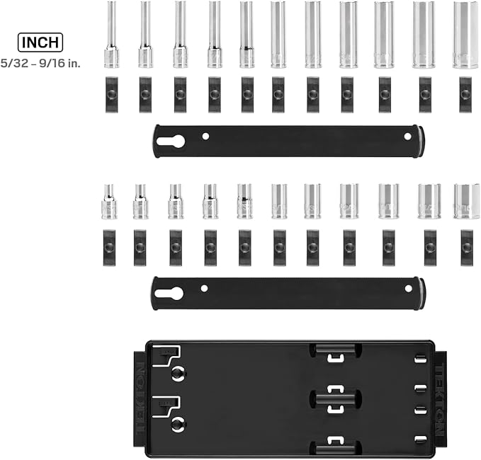 TEKTON 1/4 Inch Drive 12-Point Socket Set, 22-Piece | SHD90213 | (5/32 - 9/16 in.), Shallow and Deep, Socket Rail