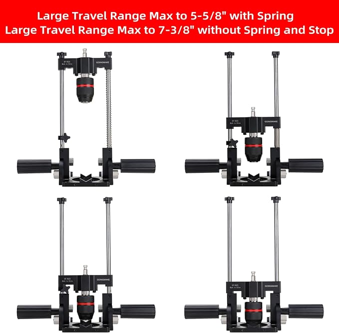 GOINGMAKE Portable Drill Guide with Positive Angle Stops from -60° to 60°, Adjustable Portable Drill Press with 1/2“ Chuck, Precision Drilling Jig Attachment for Drilling Straight and Angle Holes