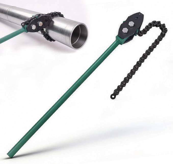 Chain Pipe Wrench 35", Fits 3/4"-4" Pipe Diameters, 29" Chain Length Max Breaking Load 18000LBs, Heavy Duty Chain Tongs for Pipe Installation, Oil Fields Operations and Maintenance