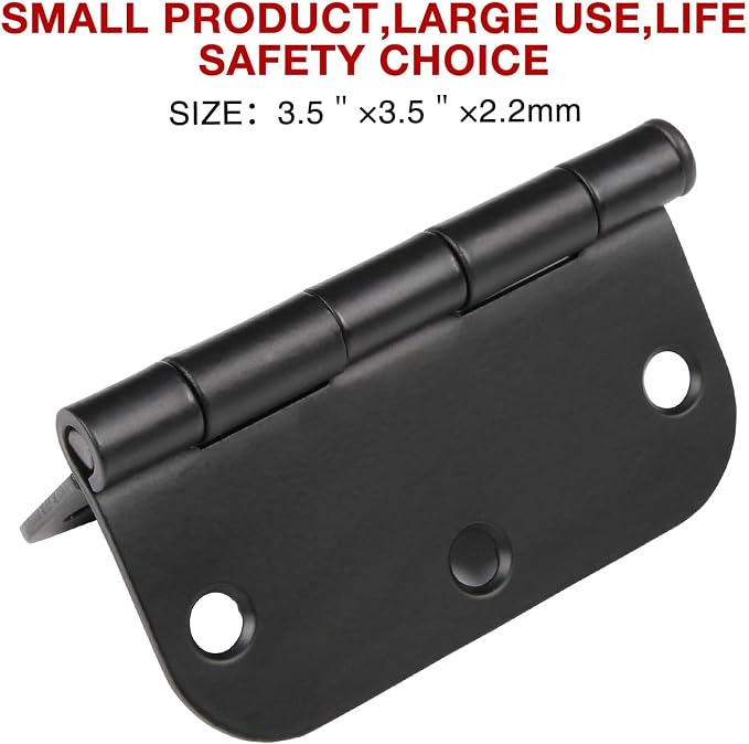 24 Pack Matte Black Door Hinges 3.5 x 3.5 Inch Interior 3 1/2 Inch Door Hinges for Doors Rounded 5/8" Radius Corners Flat Iron Hinge 3 ½"x 3 ½" Door Hardware Bisagras para Puertas Bedroom Home Decor